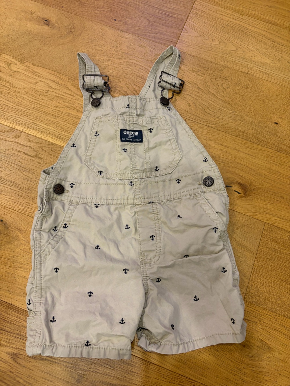 EUC OshKosh B'gosh Navy Anchor Print Cream Overalls